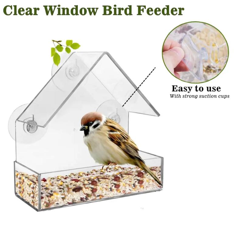 Window Glass Bird Feeder House Transparent Wild Table Removable Adsorption Sliding Feed Tray Outdoor Garden Birds Feeding Tools