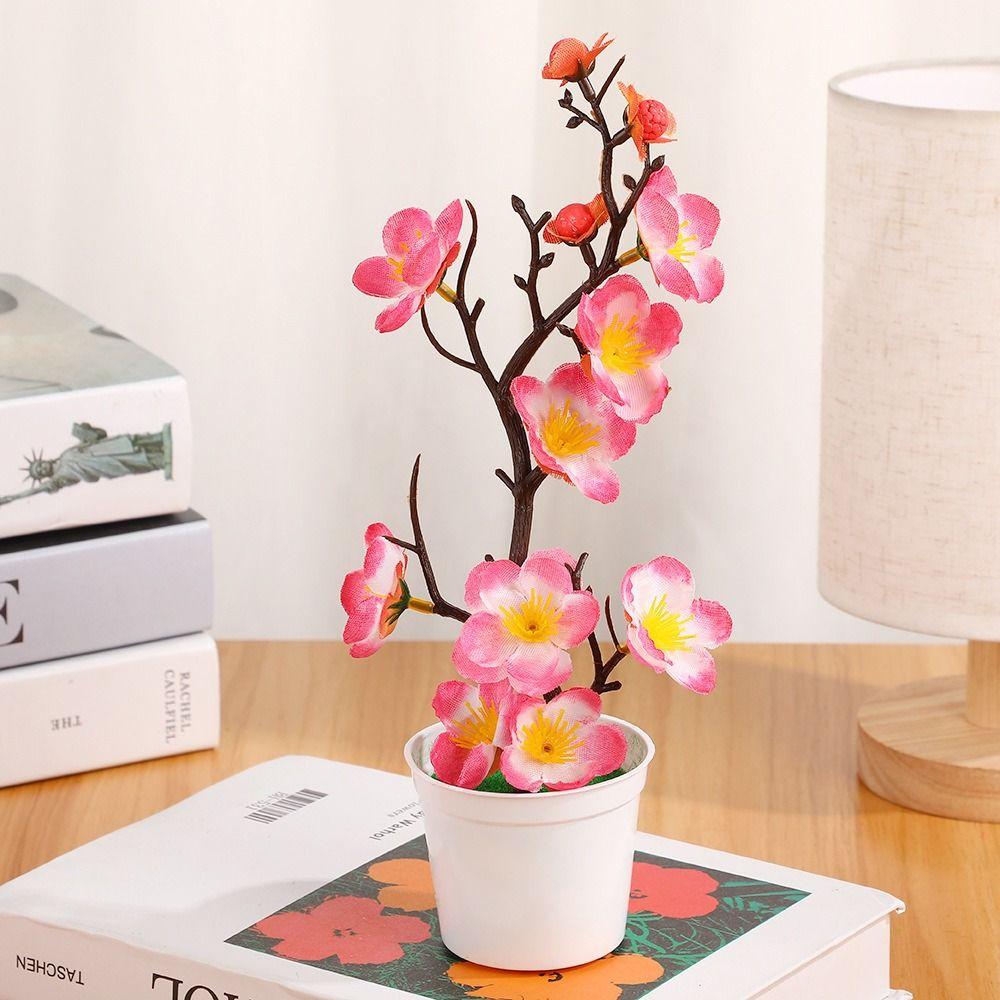 5 Colors Artificial Potted Plant 11*27cm Simulated Tree Ornaments New Plum Blossom Pot