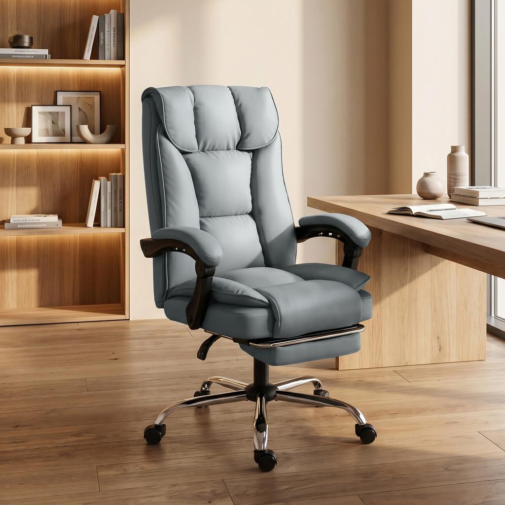 Office Chair, Ergonomic, Reclining, Footrest, Height Adjustable, 360 Swivel, Gray