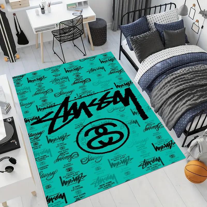 Black Base City Names No.4 Logo Area Rug Non Slip Mat, White Print Global City Street Art Carpet for Living Room Decor