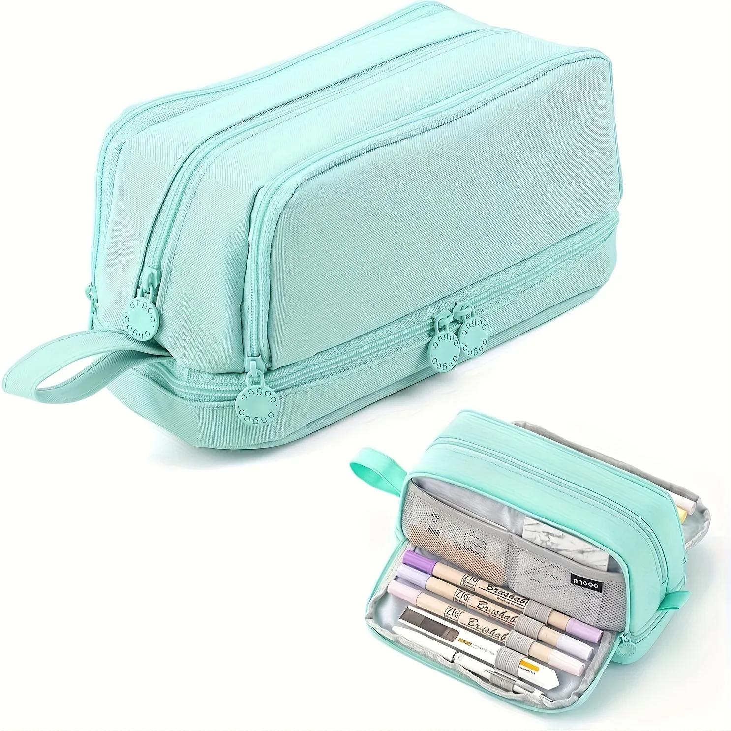 

Large capacity stationery case, durable oxford cloth pencil case, portable organizer for school, office and university supplies зелений