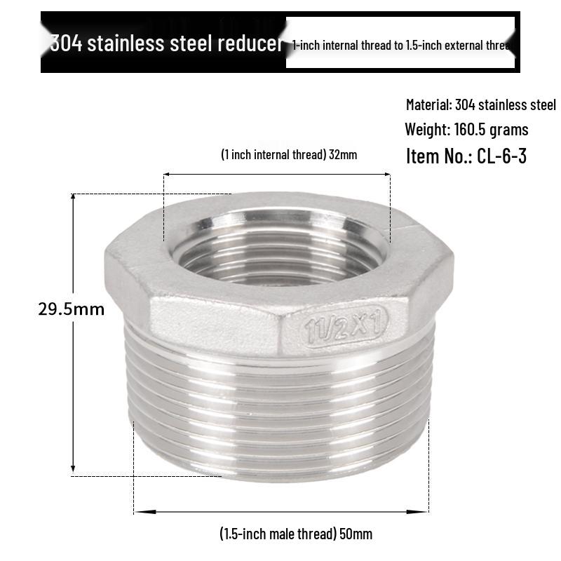 Reductor Buching din Oțel Inoxidabil 304: Reductor de 1,5", 1,2", 1" la 3 minute, 2 minute, 1 minut cu filet exterior și interior