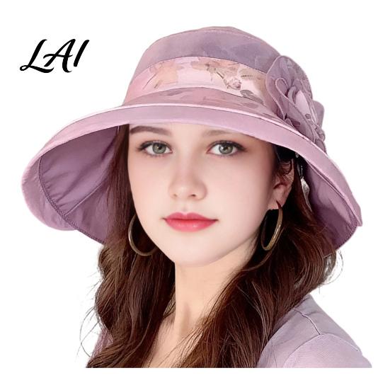 Sun Hat for Middle Aged Women Elegant Organza Women Wide Brim Floral Decorative Hat Lightweight Breathable UV Protection Cap Spring Summer