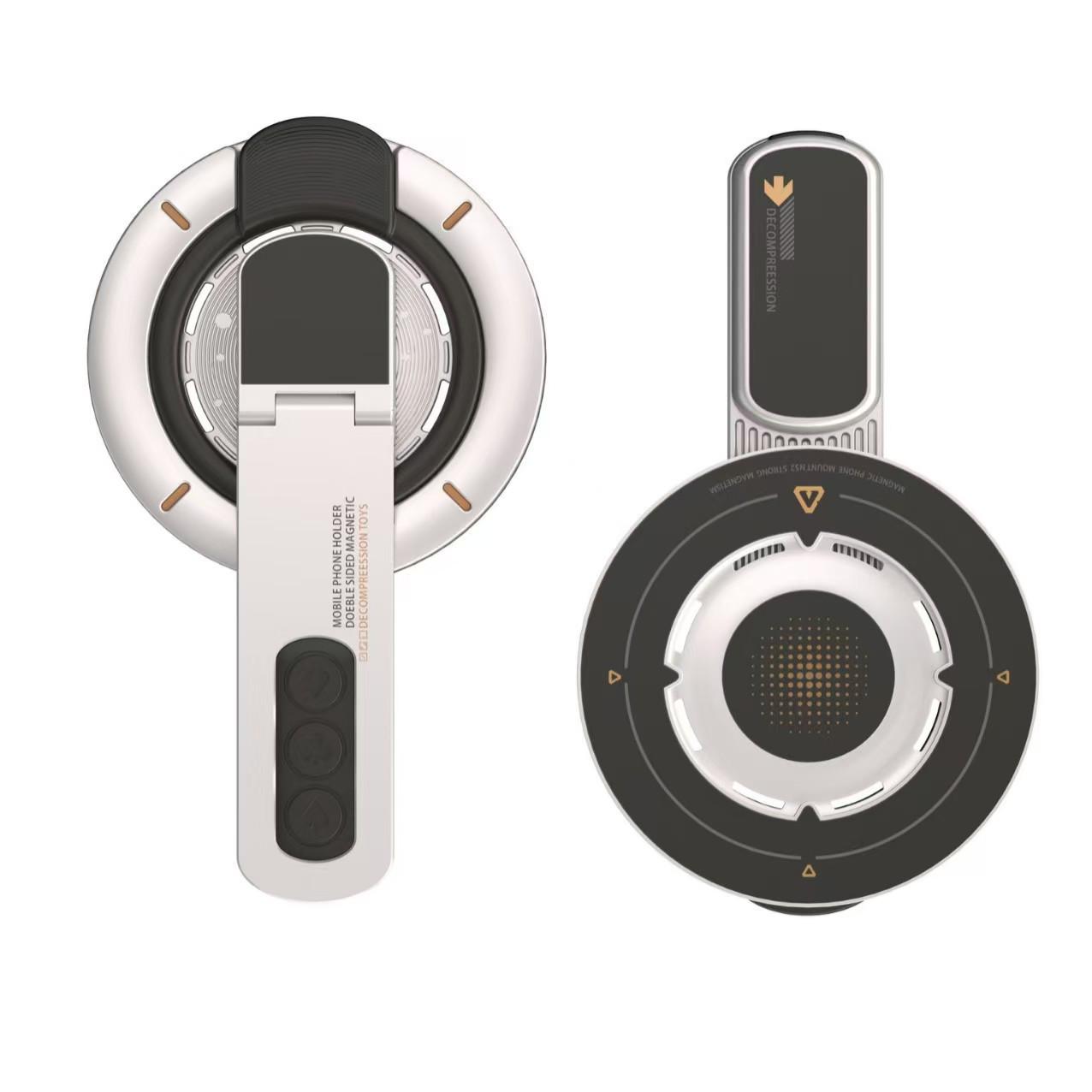 Dual-Sided Magnetic Rotating Phone Holder and Stand with Folding Finger Ring Back Sticker [Gray]