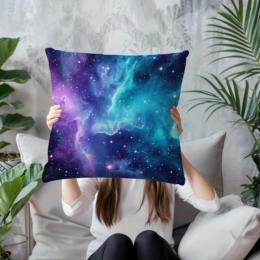 Cosmic Galaxy Pillow Cover Vibrant Nebula & Star Print Lightweight Cushion Case Perfect For Couch Bed Chair & Dorm Decor