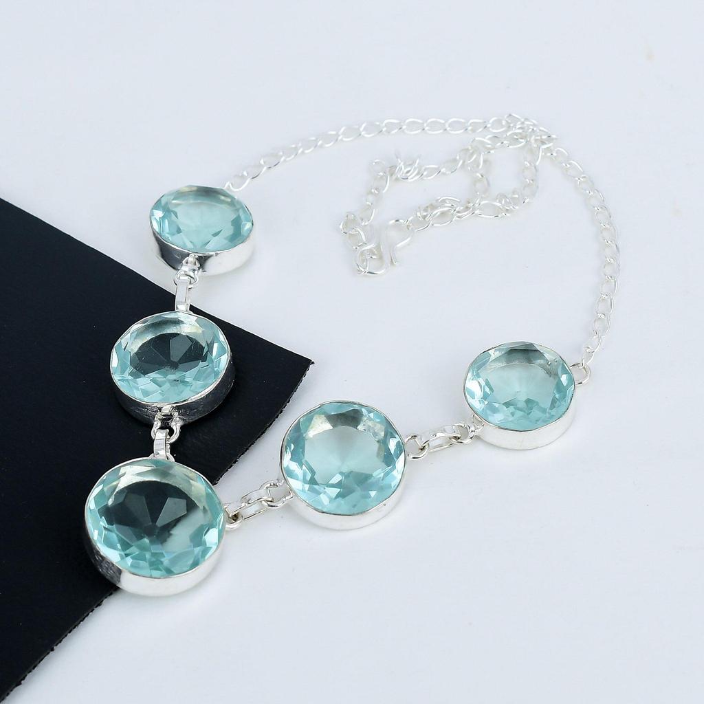 Beautiful Aquamarine Gemstone Handmade 925 Sterling Silver Necklace, Aquamarine Silver Necklace For Wife, Unisex Necklace Wadding Gift