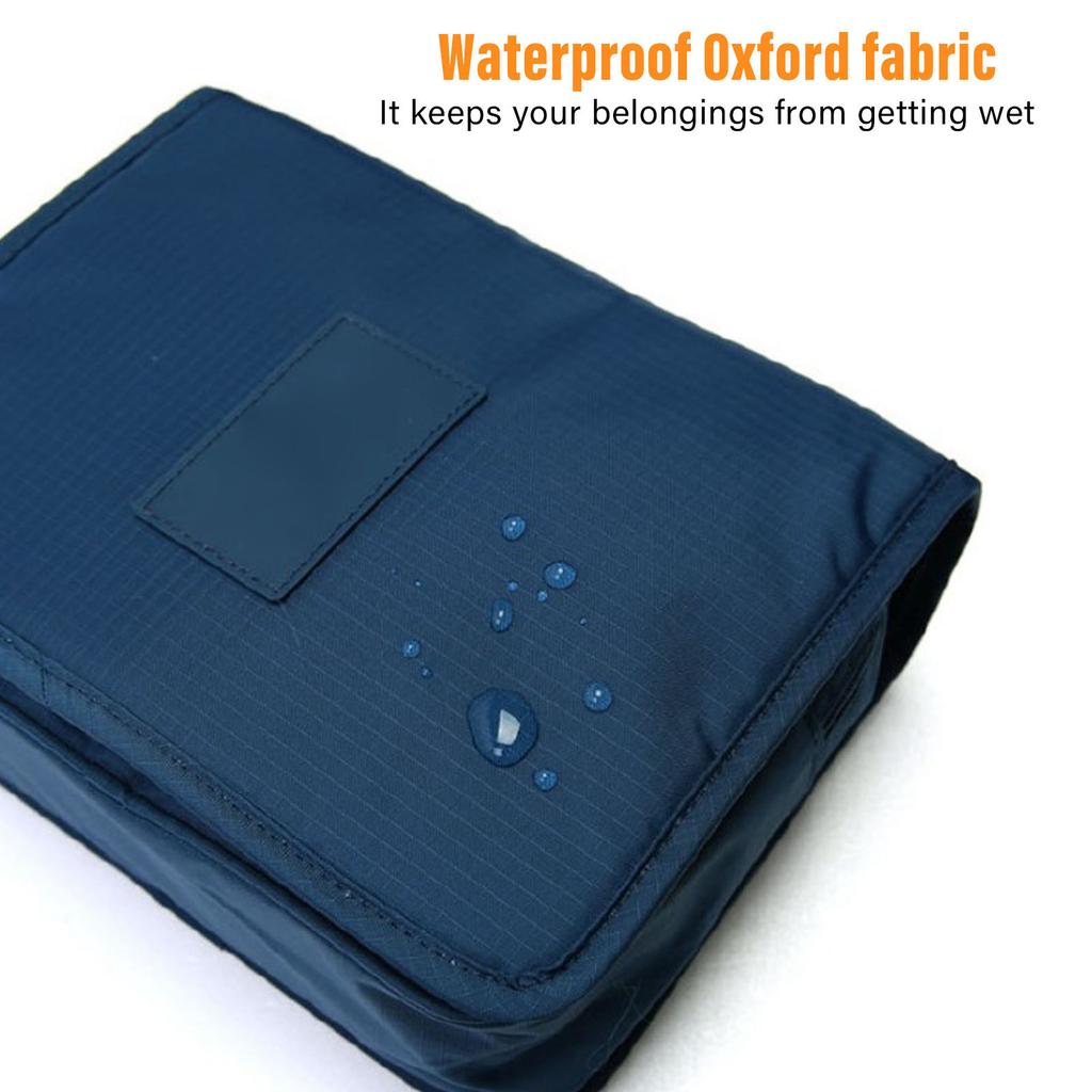 Hanging Toiletry Bag Cosmetic Bag Foldable Makeup Bag with Hook and Tote Navy Blue 24x18.5x9.5cm