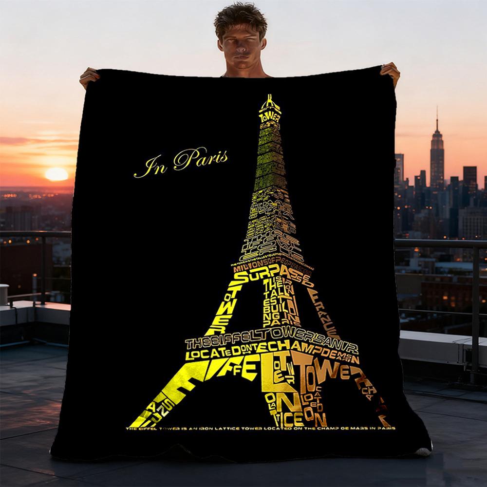 1 Stück Eiffelturm-Druck Outdoor Weiche Polyester-Flanell-Kuscheldecke Vielseitig für alle Jahreszeiten , Weich , Gemütlich , Warm All-Season gesteppte Decke ,