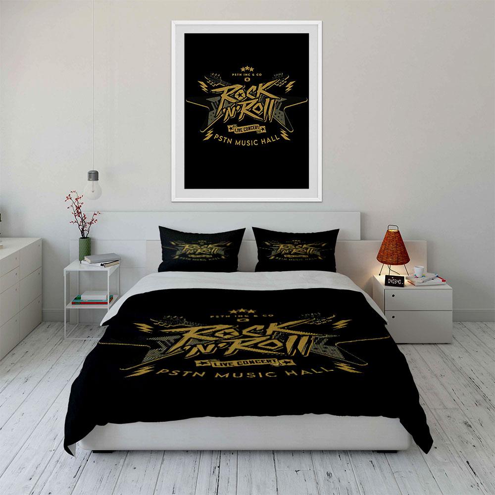 "Rock 'n' Roll text." Bedding sets Duvet cover sets Duvet covers Pillowcases(1 * Duvet Cover 2 * Pillowcases without duvet insert)