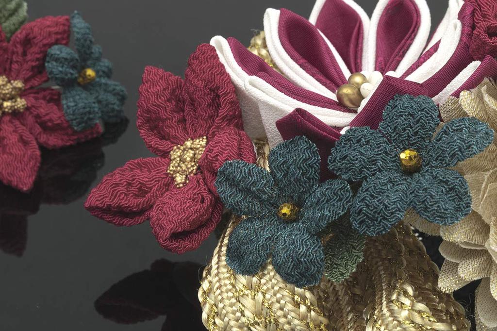 SOUBIEN Hair Ornament Set for Graduation and Perfect for Furisode and Hakama Features Red Chrysanthemum and Ping Pong Flower Braided and Made in