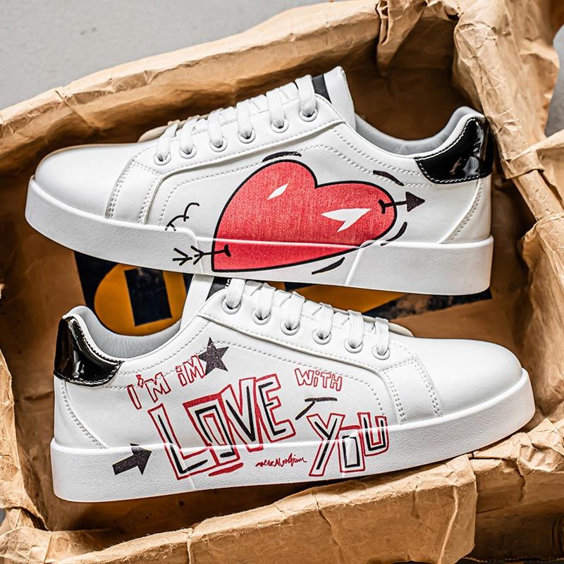 Love Heart White Shoes Student Sneakers Men's Niche Harajuku Men's Shoes Spring Sports Casual Shoes