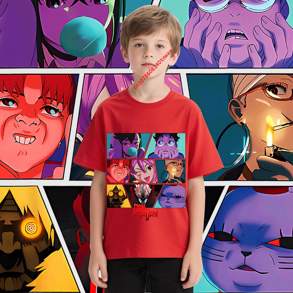Cool Shonen Anime DandaDan kids Tshirt pure cotton shortsleeved cartoon casual tops for boys 100
