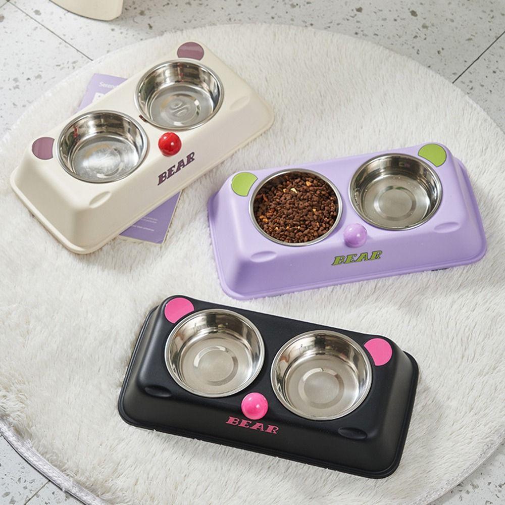 Bear Shape Double Pet Bowl Stainless Steel Puppy Water Feeder Universal Cat Food Container  Home