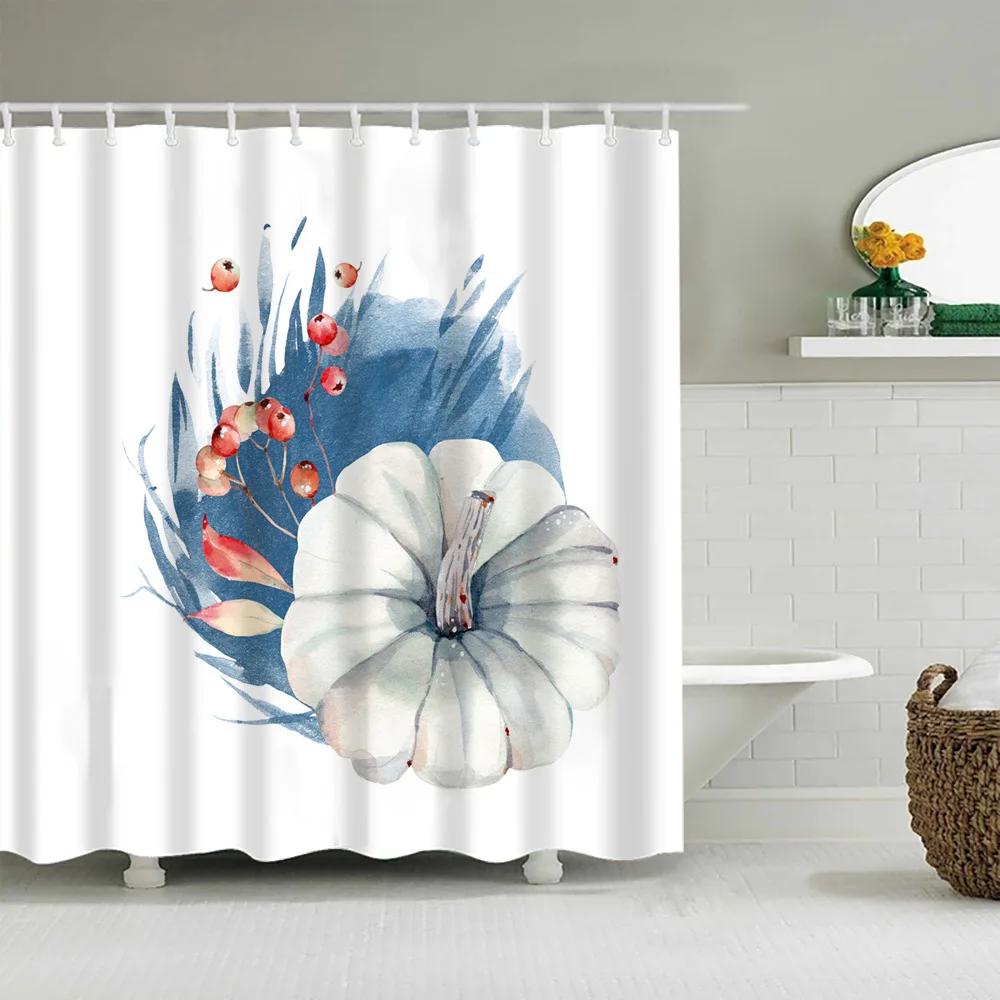 Shower Curtain Set Watercolor Pumpkins Halloween Thanksgiving Pumpkin Fall Serios Polyester Waterproof Shower Curtains Decor