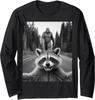 Scared Raccoon Selfie with Sasquatch Bigfoot Funny Long Sleeve T-Shirt