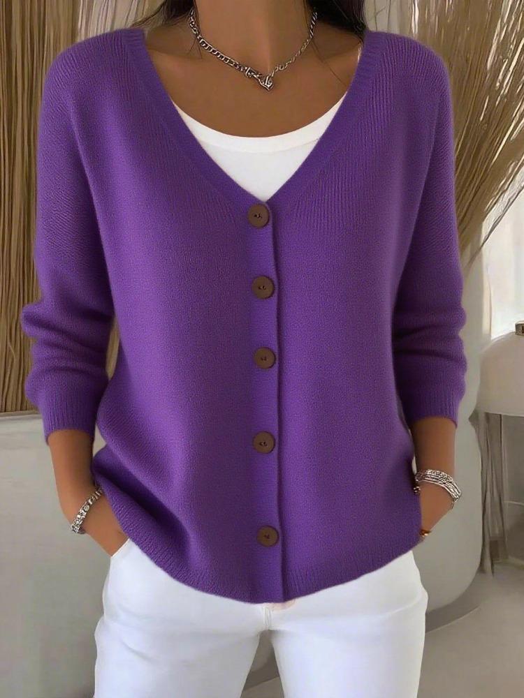Lockerer lässiger Strick-Cardigan für Damen, einfarbiger Knopf-Pullover
