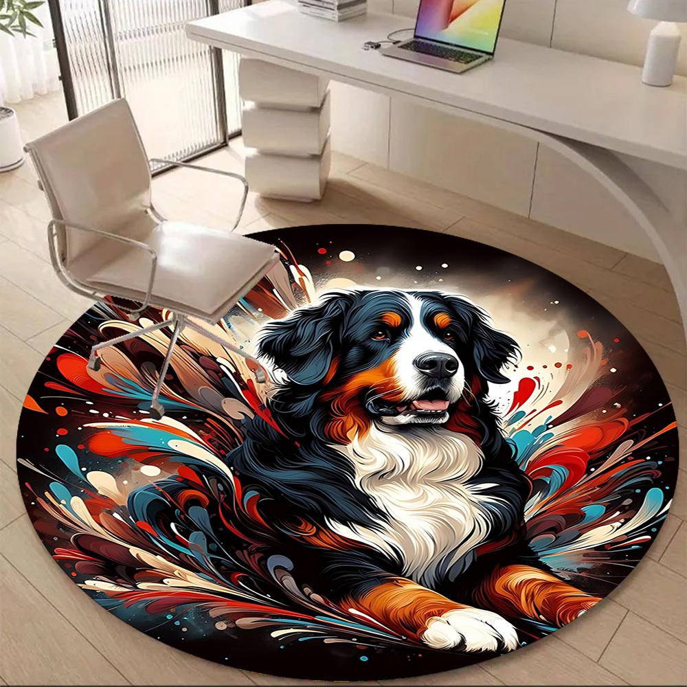 1PC Dogs Abstract Office Round Area Rug, Mat Suitable For Office, Under Office Chairs Bedroom Living Room Home Decor, Room Deco