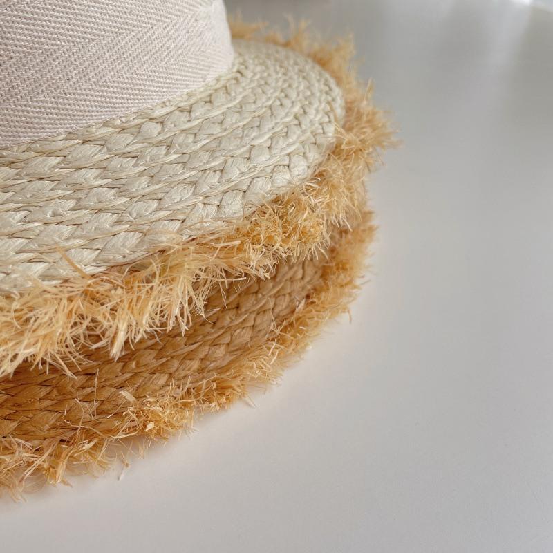 Girl's Sun Hat Summer Travel Kids Sunshade Hat Hairy Straw Hat Decorated With Bowknot