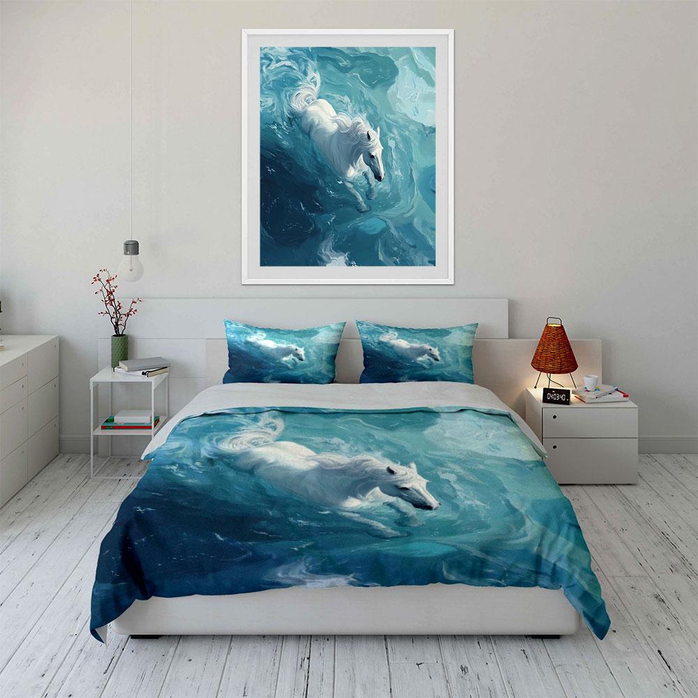 Elegant Horse Ocean Art Decor Soft Comfortable Duvet Cover Bedding Set Included 1*Duvet Cover & 2*Pillowcases, Gift
