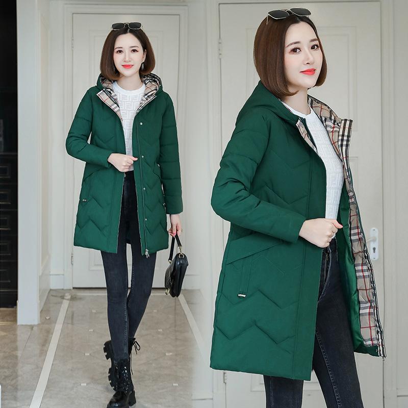 2025 Winter Cotton Jacket Women's Mid-length Fashion Down Padded Jacket Plus Size Slimming Hooded Padded Jacket