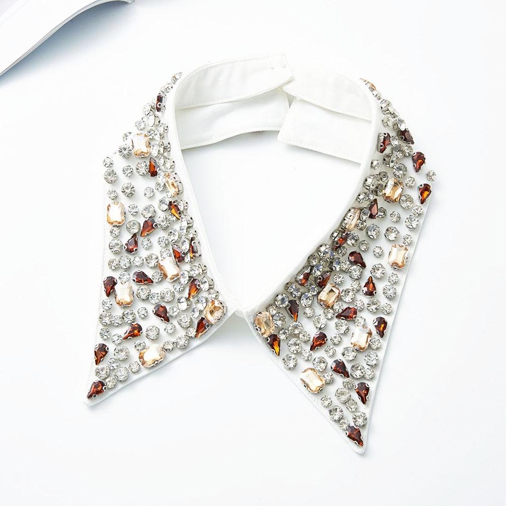 Punk Color Beaded Detachable Faux Collar for Women Neckline with Crystal Rhinestone Sewing  European Fashion Pointed Collar