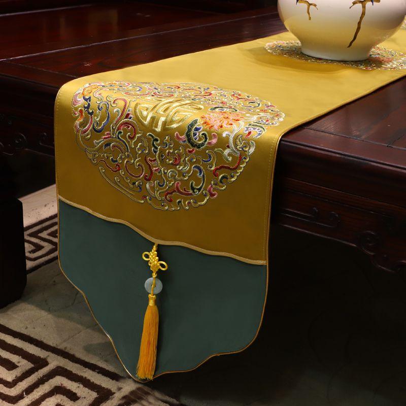 

Новая вышитая скатерть-дорожка в китайском стиле, классическая скатерть в китайском стиле, для гостиной, обеденного стола, тумбы под телевизор, чайного столика, ткань дзен, дорожка для кровати Fry-Golden 33*180cm (suitable for 120cm table)