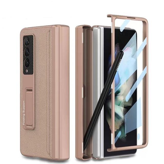

Магнитный шарнир для Samsung Galaxy Z Fold 3 Fold 4, чехол, стеклянная защита для экрана, кожаный ящик для ручек, чехол-подставка for Galaxy Z Fold4(7.6 ) розового золота