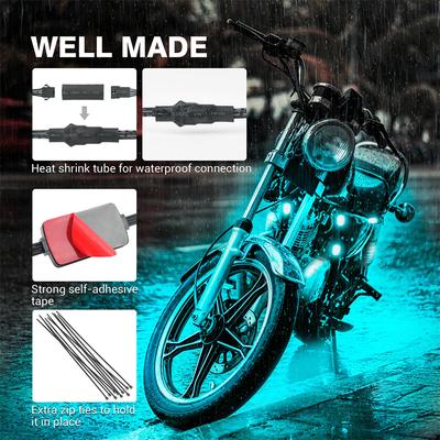 8 Stück Motorrad RGB LED Streifen Lichter Kit mit Bremslicht Funktion