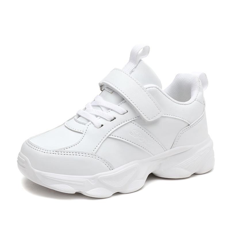2025 Spring Kids Solid Color Soft Sole White Leather Sports Shoes