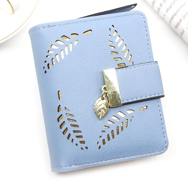 

Korean Style Ladies Wallet with Leaf Cutout - Short Clutch Coin Purse with Zipper синий