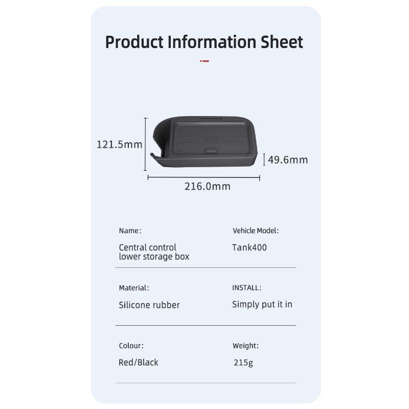 For TANK 400 2025 2026 Central Control Storage Box, Double Layer Waterproof Anti-Slip Car Organizer with Privacy Cover
