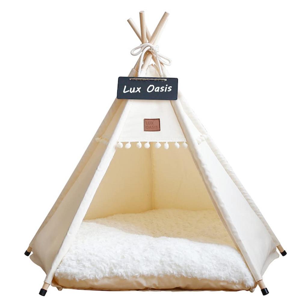 Lux Oasis Pet Tent, Cat Bed/Dog Bed/Pet House for Summer, Breathable, Cute, Washable, Heat Protection, Cushion Included (M: 50*50*60cm, Pure White)