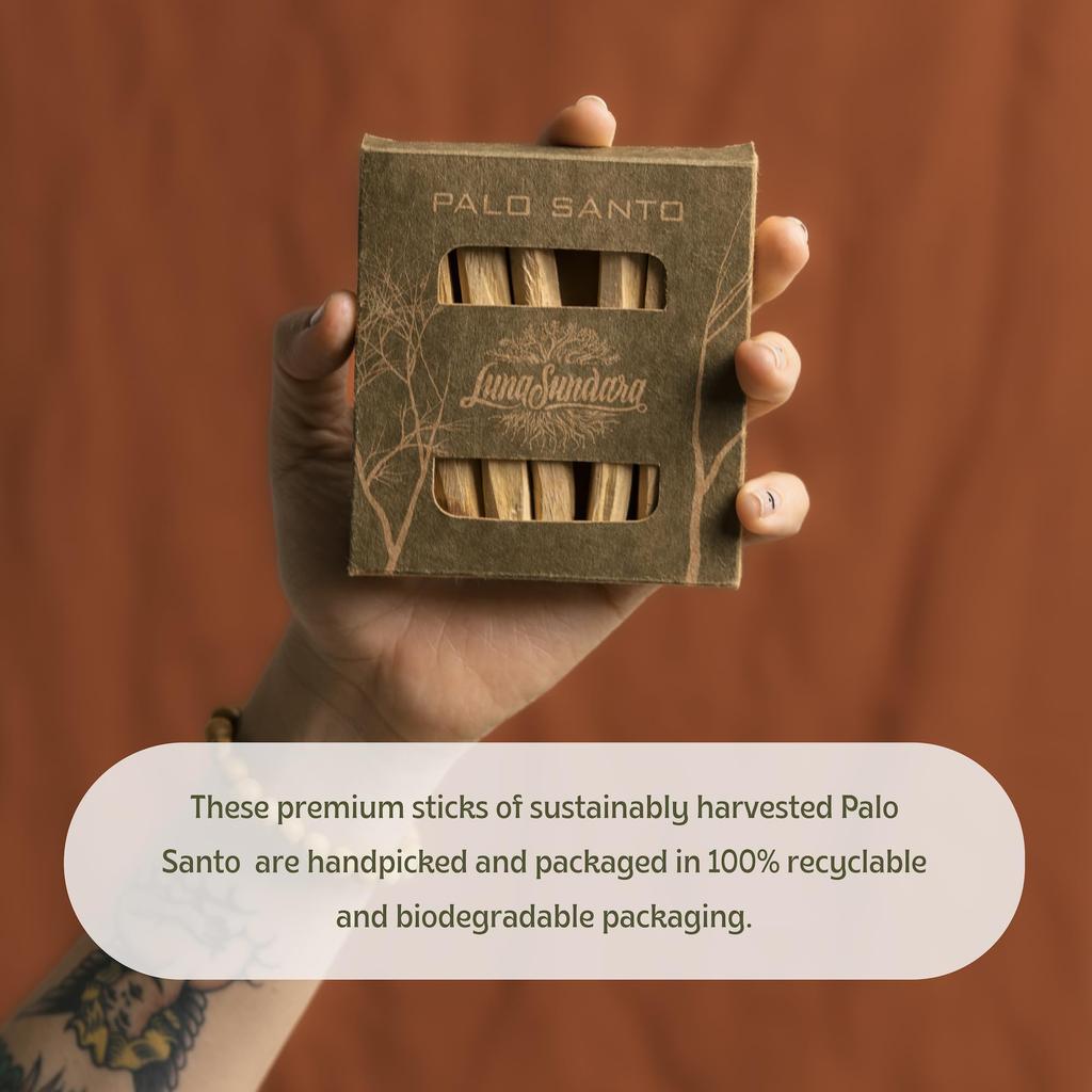 Luna Sundara Palo Santo Smudging Sticks, Peruvian Palo Santo Smudging Sticks (Box of 8)