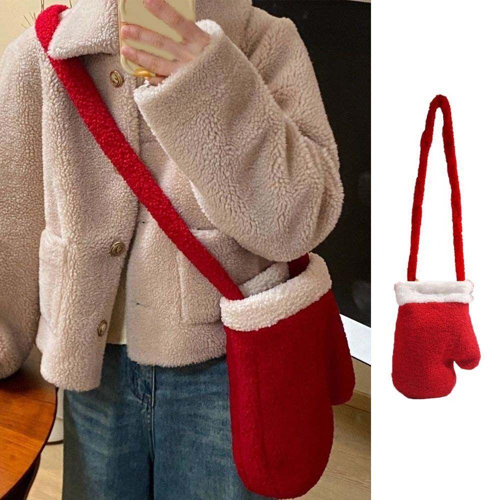 Neujahr Rot Plüschtasche Unregelmäßiger Handschuh Umhängetasche Mode Weihnachten Schultertasche Neujahr