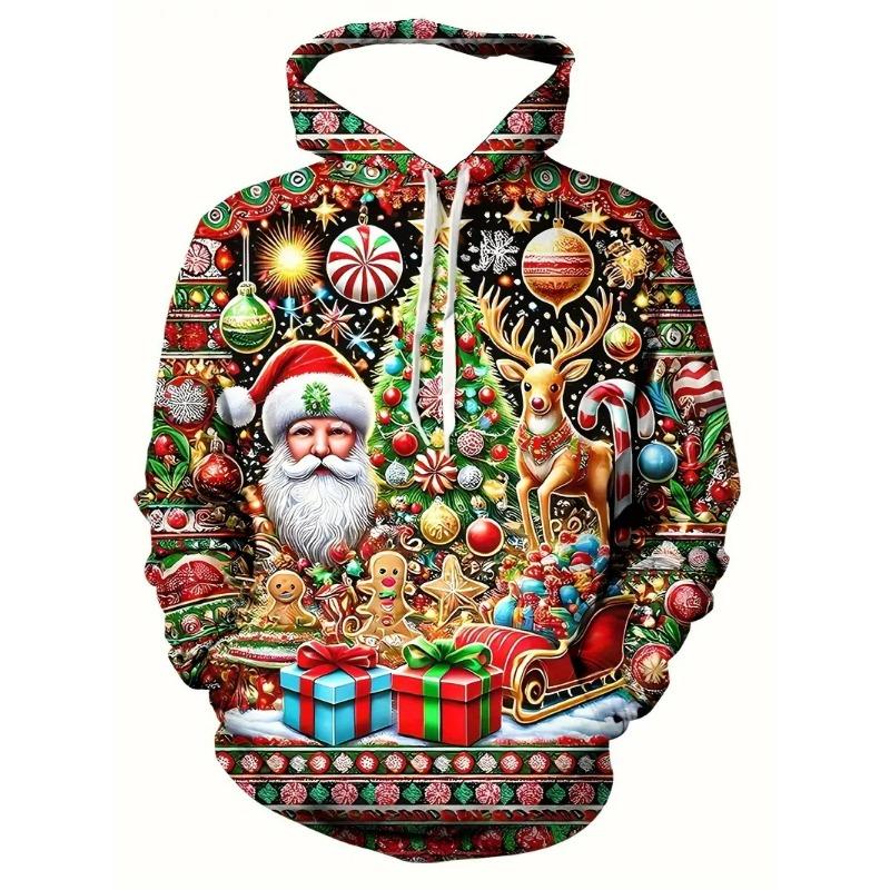 Full Christmas Santa Claus Elk Hoodie For Men Women New In Casual Pullovers Sweatshirts Men's Xms Snowman Sport Hoody