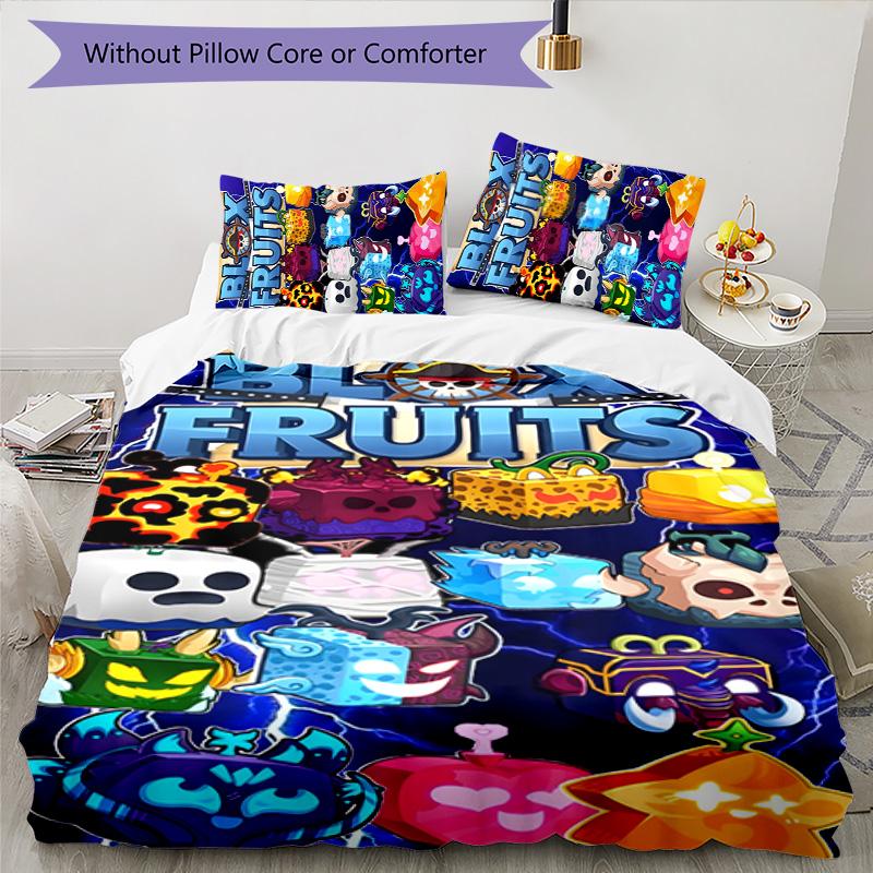 Blox Fruit 3pcs Bedding Set Duvet Cover Closure Includes 1 Duvet Cover & 2 Pillowcases for All Seasons Bedroom Home Dorm Decor
