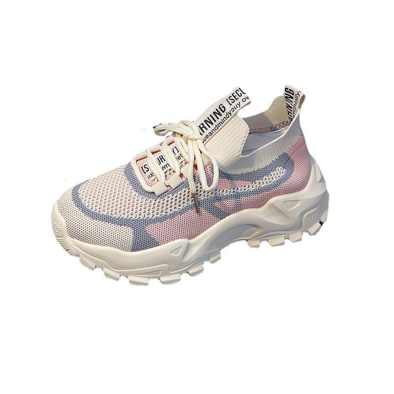 2025 Summer Women's Shoes Fly-woven Breathable Mesh Shoes Korean Version of Trendy Dad Shoes Women's Platform Sports and Leisure Shoes