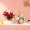 Iron Art Flower Basket Vase Hydroponic Container Golden Metal Flower Pot Stand Flower Arrangement Wedding Living Room Home Decor