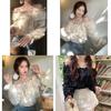 Romantic Lace Blouse For Women With 3d Print Soft Satin Fall Spring Casual Wear