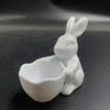 Handmade Craft Bowl 3D Printed Easter Bunny Candy Bowl, Cute Rabbit Holding Figurine, DIY Paintable White Desk Shaped Holder Decor for Living
