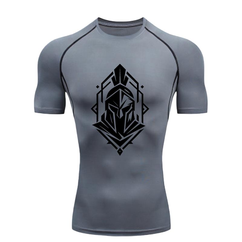 Spartan Helmet  Men's Sports T - Shirt Training Fitness Compression Rashguard Tops Short Sleeve T - Shirt