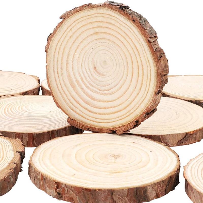3-12cm Thick Natural Pine Round Unfinished Wood Slices Circles with Tree Bark Log Discs DIY Crafts Rustic Wedding Party Painting
