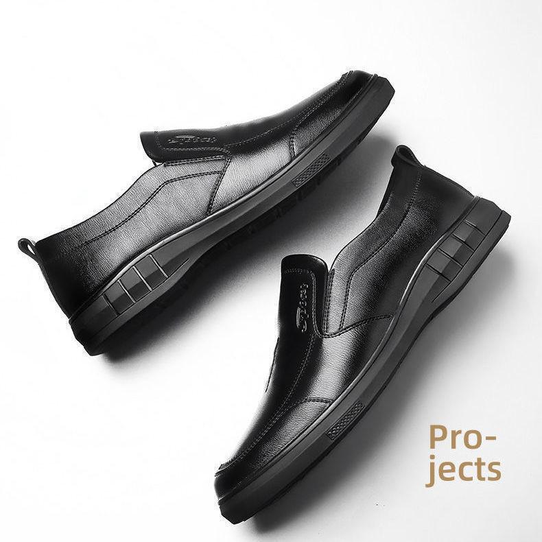 Men's Waterproof Soft Leather Slip-On Loafers - Comfortable Driving Shoes for Hotel or Work