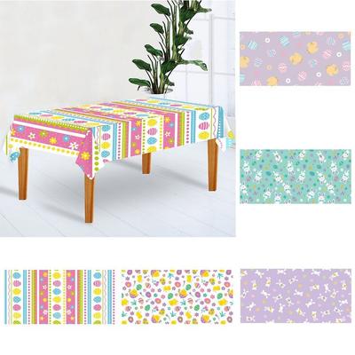 New Plastic Easter Tablecloth 137*274cm Rabbit Disposable Tablecloths Bronzing Bunny Table Runner Birthday