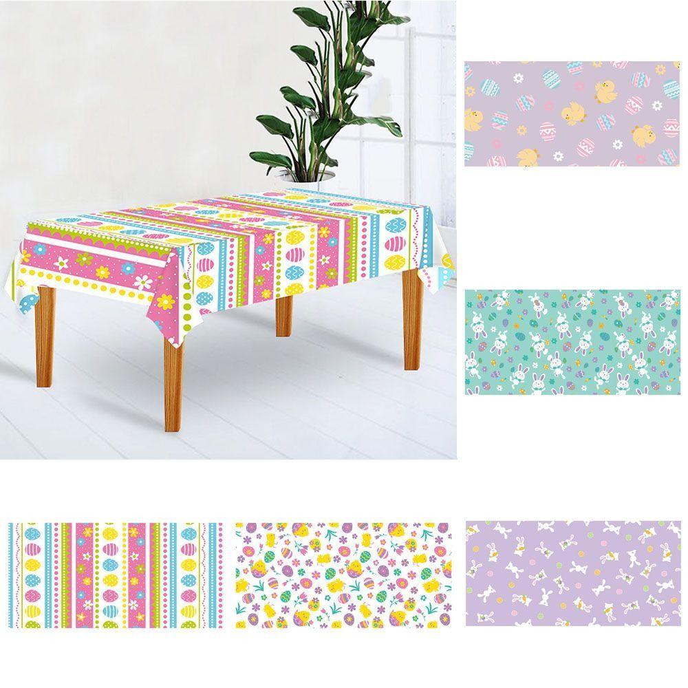 New Plastic Easter Tablecloth 137*274cm Bronzing Table Cover Rabbit Bunny Table Runner Birthday