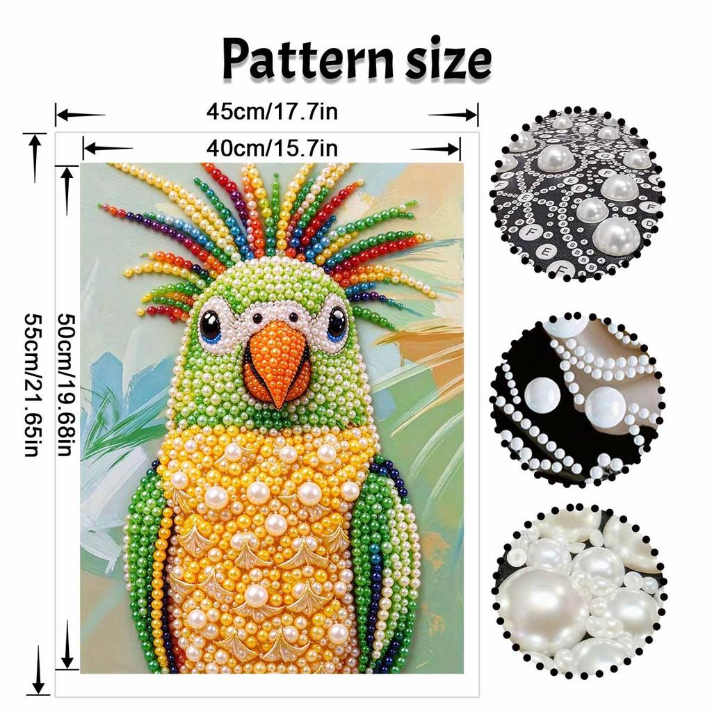 Colorful Parrot Pearl Art Canvas with Frame 3D Shiny Bead Painting Modern Room Decor Relaxing Craft Gift Home Wall Decoration Ideas