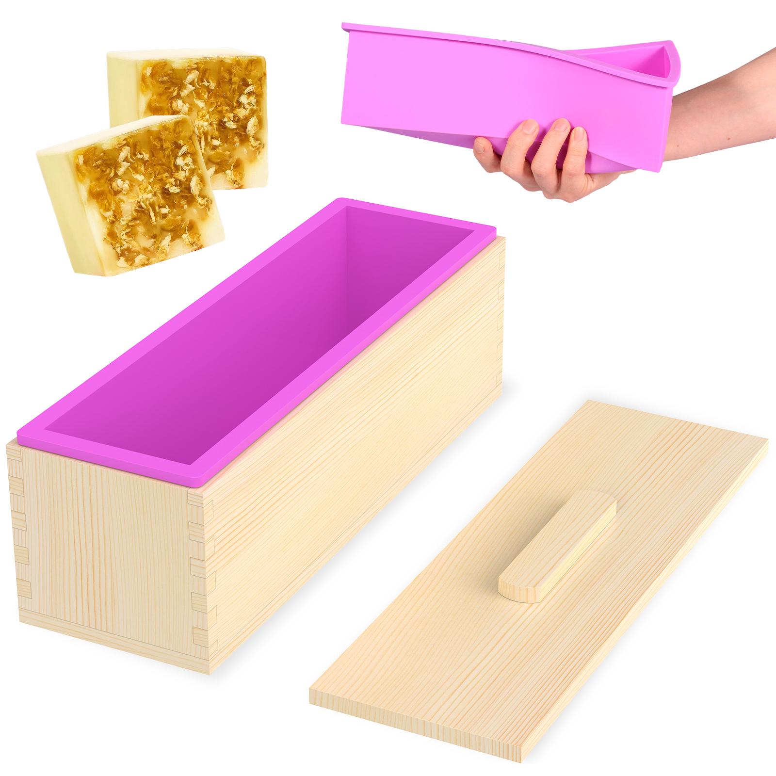 

40oz DIY Handmade Soap Making Kit Silicone Loaf Soap Moulds with Wooden Box Reusable Easy Release for Homemade Craft Tool