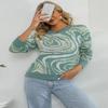 Aproms Elegant Green Tie Dye Knitted Sweater and Pullovers Women Winter Long Sleeve Warm Ribbed Jumper Female Slim Top