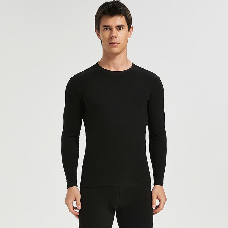 Schwarz & Weiß Rundhals Gebürstetes Thermounterwäsche-Set: Unisex Elastische Einfarbige Warmwäsche