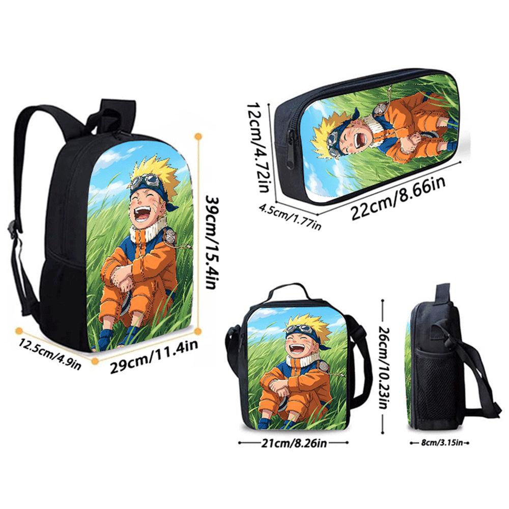 3Pcs Set NARUTO Anime School Rucksack With Front Pocket & Sling Carry Tote & Pencil Bag,Durable&Lightweight,for Boys&Girls Age 6-10